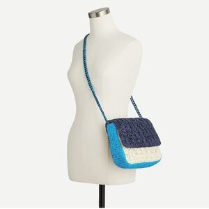 J Crew Colorblock Raffia Straw Chain Crossbody Bag